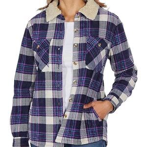 Soho women’s purple plaid fleece, plush Sherpa lined shirt, jacket, size large